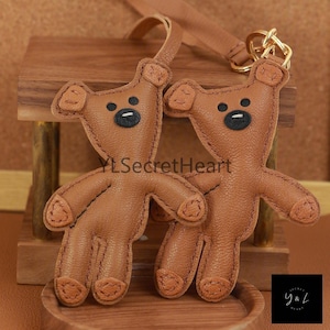 Leather Bear Charm, Handmade Bear Bag Charm, Cute Bear Leather Handbag and Purse Charm, Bear Keychain, Handmade Leather Gift