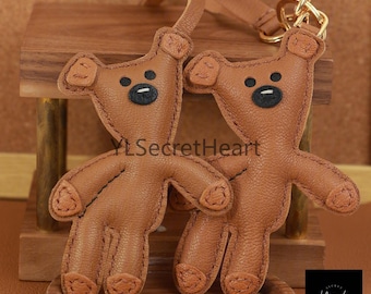 Leather Bear Charm, Handmade Bear Bag Charm, Cute Bear Leather Handbag and Purse Charm, Bear Keychain, Handmade Leather Gift