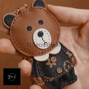 Leather Brown Bear Charm, Leather Bag Charm, Cute Leather Handbag and Purse Charm, Brown Bear Keychain, Leather Gift, Bear Charm