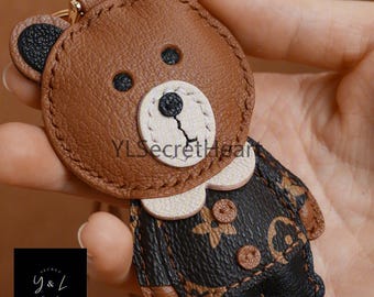 Leder Braunbär Charme, Taschenanhänger aus Leder, nette Lederhandtasche und Geldbörse Charme, Braunbär Schlüsselbund, Leder Geschenk, Bär Charme