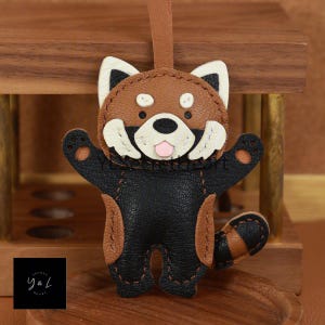 Leather Red Panda Charm, Handmade Leather Ailurus Fulgens Bag Charm, Leather Handbag and Purse Charm, Cute Red Panda Keychain, Leather Gift