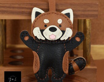 Leather Red Panda Charm, Handmade Leather Ailurus Fulgens Bag Charm, Leather Handbag and Purse Charm, Cute Red Panda Keychain, Leather Gift