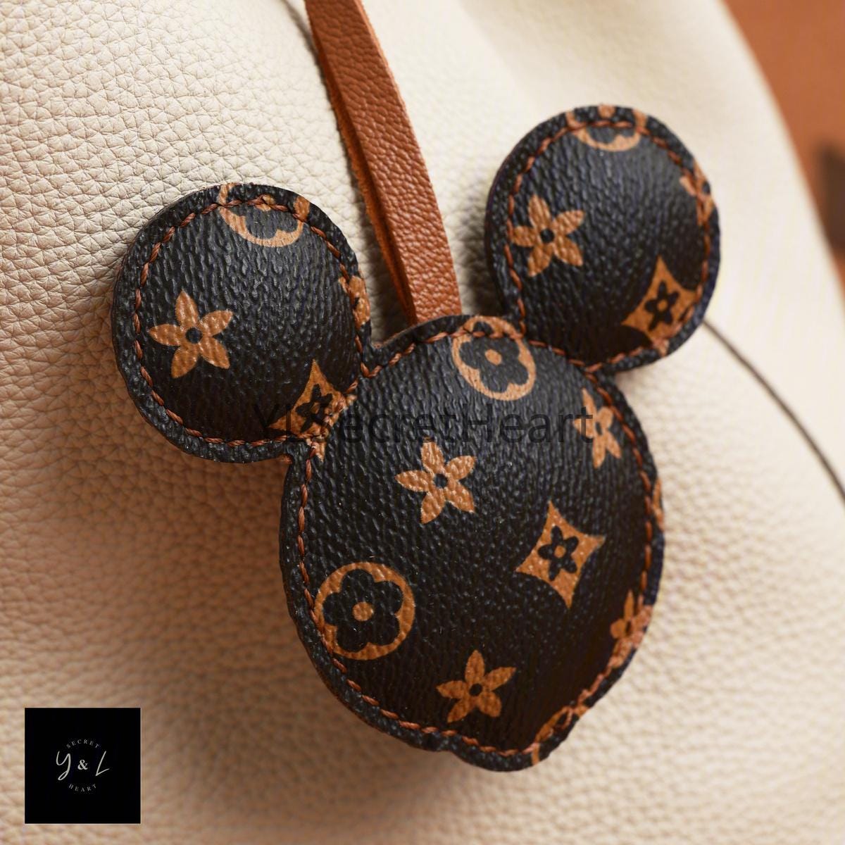 Leather Mickey Charm, Handmade Leather Mickey Bag Charm
