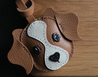 Leather Dog Charm, Handmade Dog Bag Charm, Cute Dog Leather Handbag and Purse Charm, Dog Keychain, Handmade Leather Gift