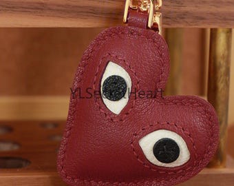Leather Heart Bag Charm, Handmade Red Heart Charm, Cute Heart Leather Handbag/ Purse Charm, Heart Keychain, Handmade Leather Gift