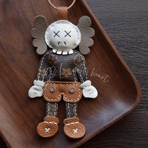 Leather Kaws Charm, Handmade Kaws Bag Charm, Cute Kaws Leather Handbag and Purse Charm, Kaws Keychain, Handmade Leather Gift
