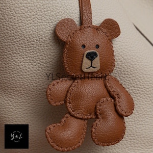 Leather Teddy Bear Charm, Leather Bag Charm, Leather Handbag and Purse Charm, Cute Teddy Bear Keychain, Leather Gift, Bag Charm for Handbag