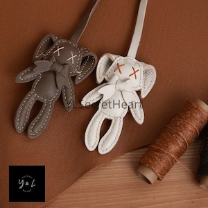 Leather Bunny Charm, Handmade Rabbit Bag Charm, Cute Bunny Leather Handbag and Purse Charm, Rabbit Keychain, Handmade Leather Gift