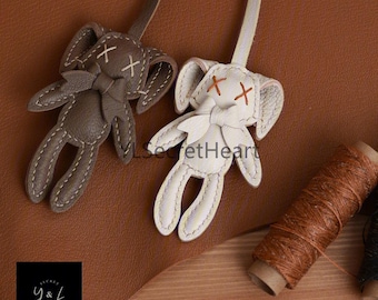 Leather Bunny Charm, Handmade Rabbit Bag Charm, Cute Bunny Leather Handbag and Purse Charm, Rabbit Keychain, Handmade Leather Gift