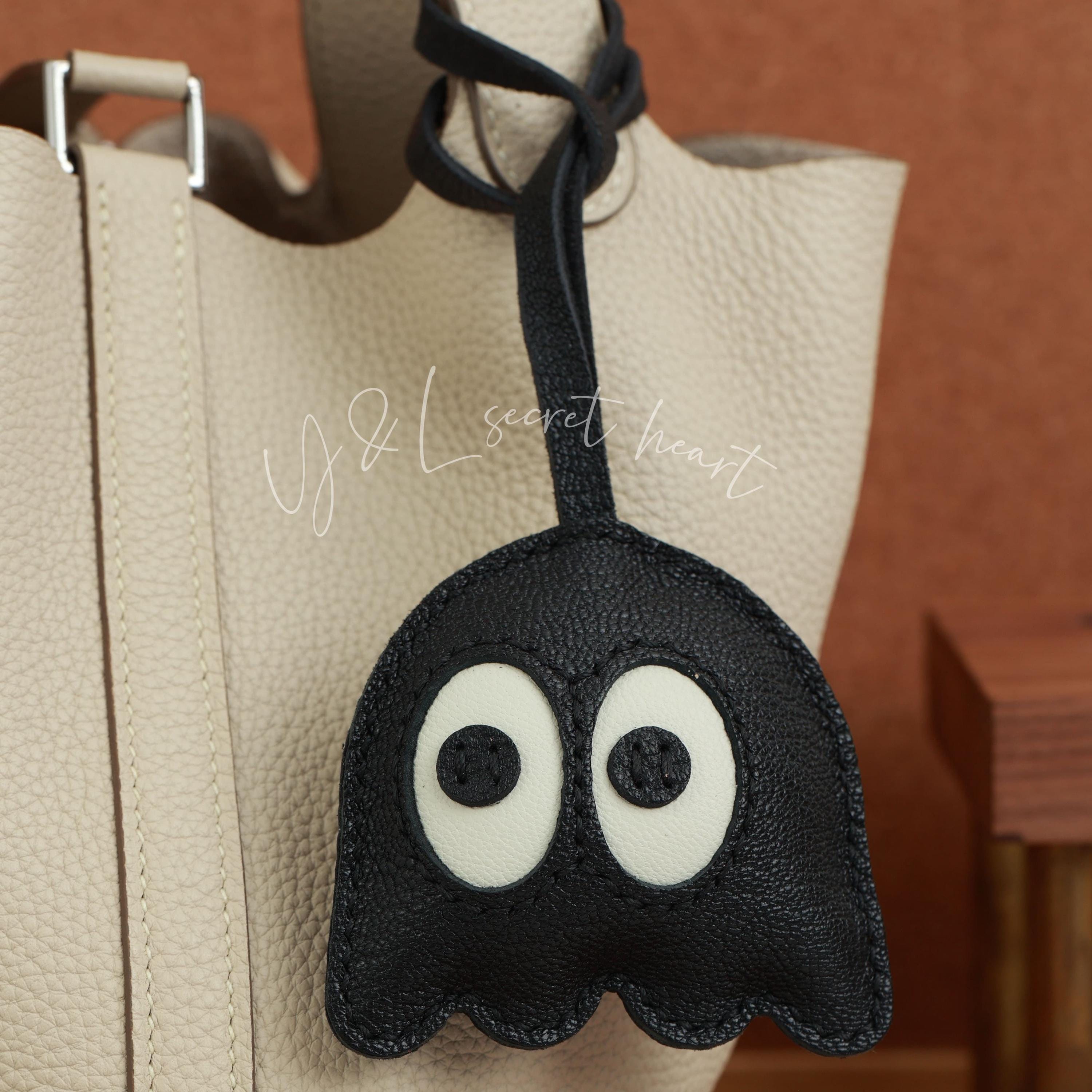 Leather Pac-Man Bag Charm, Handmade Ghost Charm, Cute Ghost Leather Pac-Man Bag Charm, Handmade Ghost Charm, Cute Ghost