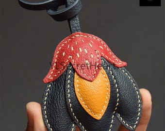 Leather Flower Charm, Handmade Leather Bag Charm, Leather Handbag and Purse Charm, Flower Keychain, Handmade Leather Gift