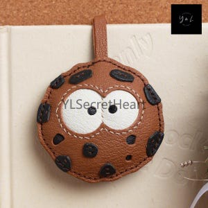 Leather Cookie Charm, Handmade Cookie Bag Charm, Cute Cookie Leather Handbag and Purse Charm, Cookie Keychain, Handmade Leather Gift