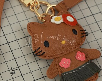 Leather Hello Kitty Charm, Handmade Leather Cat Bag Charm