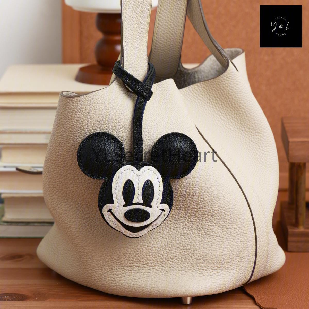 Leather Mickey Charm, Handmade Leather Mickey Bag Charm, Leather 