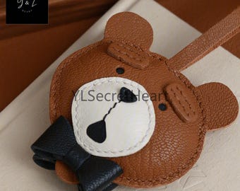 Leather Teddy Bear Charm, Handmade Teddy Bear Bag Charm, Cute Bear Leather Handbag and Purse Charm, Bear Keychain, Handmade Leather Gift