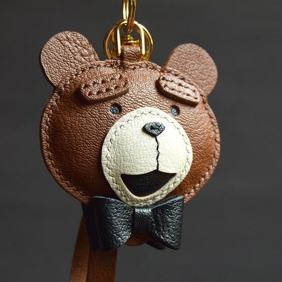 Leather Brown Bear Charm Leather Bag Charm Cute Leather 