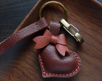 Leather Heart Bag Charm, Handmade Heart Car Charm, Cute Heart Leather Handbag/ Purse Charm, Heart Keychain, Handmade Leather Gift