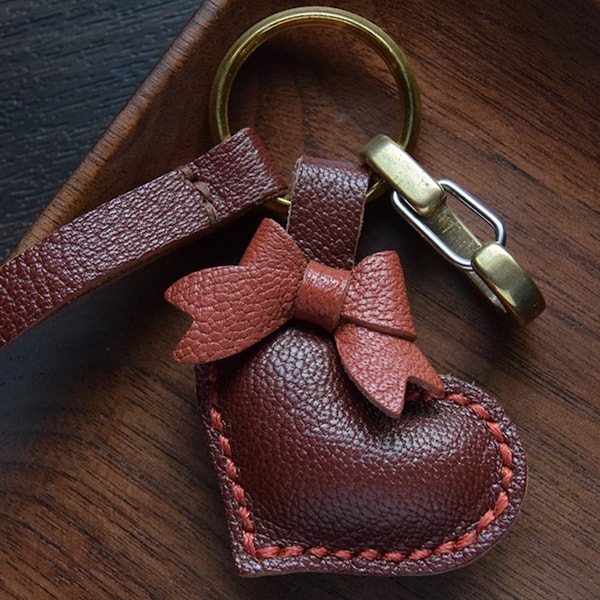 Leather Heart Bag Charm, Handmade Heart Car Charm, Cute Heart Leather Handbag/ Purse Charm, Heart Keychain, Handmade Leather Gift