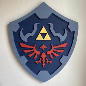 Art mural bouclier hylien inspiré de Legend of Zelda. Ocarina du temps. Épée principale suspendue OOT Nintendo TOTK, découpée au laser