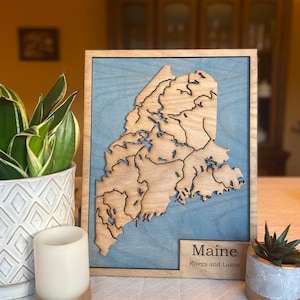 Maine River Map - Lasercut Wood Map of Maine