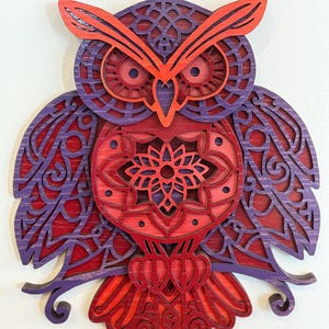 Mandala de coruja em camadas cortadas a laser
