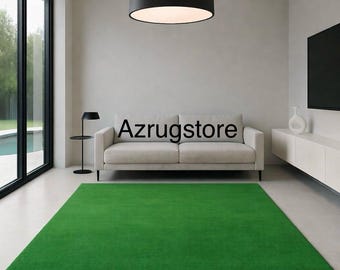 Handgetuft wollen vloerkleed: GROEN, modern design, massief vloerkleed