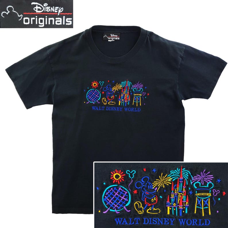 Walt Disney World Vintage T-Shirt Mickey Fireworks Embroidered Single Stitch 90s