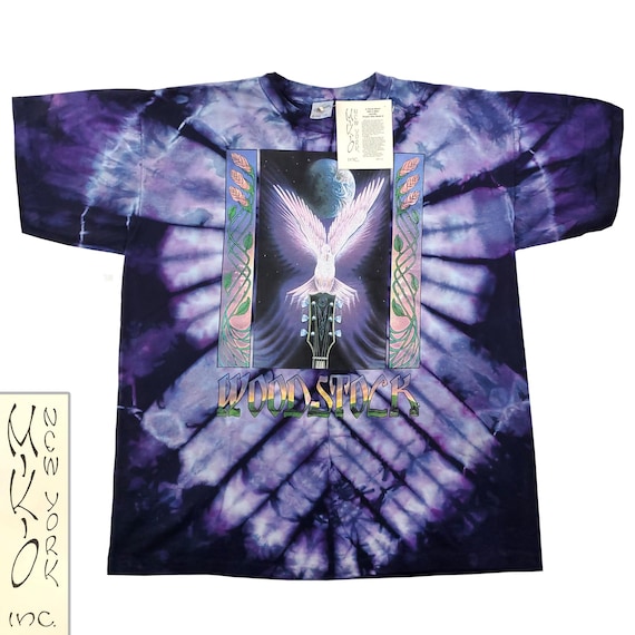 Woodstock T-shirt 90s Vintage Mikio Kennedy Tie Dye Dove Guitar 