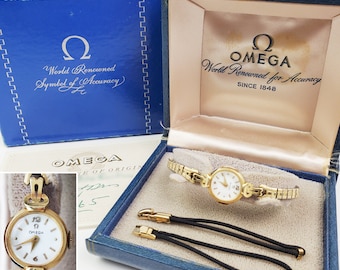 Omega Saphette Vintage Women's Watch 1955 Gold Original Box Paperwork Functional