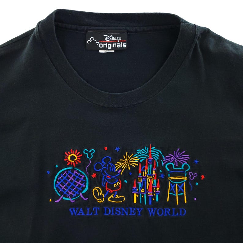Walt Disney World Vintage T-Shirt Mickey Fireworks Embroidered Single Stitch 90s