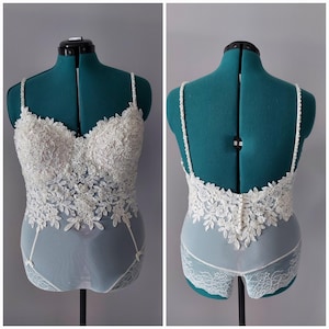 Bridal Top Ivory Lace Swarovski Crystal Spaghetti Straps Bridal Bodysuit Wedding Separates Wedding Dress