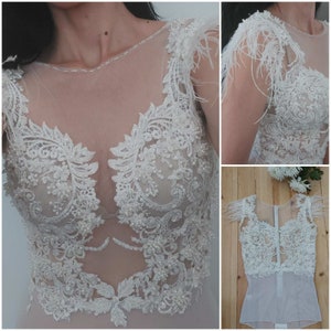 Bridal Top, Ivory Sleeveles Heavy Beaded Bridal Bodysuit,Wedding Separates