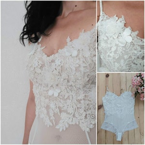 Bridal Top, Wedding Separates, Bridal Bodysuit, Lace Spaghetti Straps Top, Formal Ivory Top