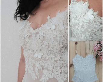 Bridal Top, Wedding Separates, Bridal Bodysuit, Lace Spaghetti Straps Top, Formal Ivory Top