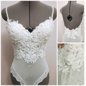 Bridal Top White Lace Swarovski Crystals Beaded Spaghetti Straps Wedding Bodysuit Bridal Separates Wedding Dress