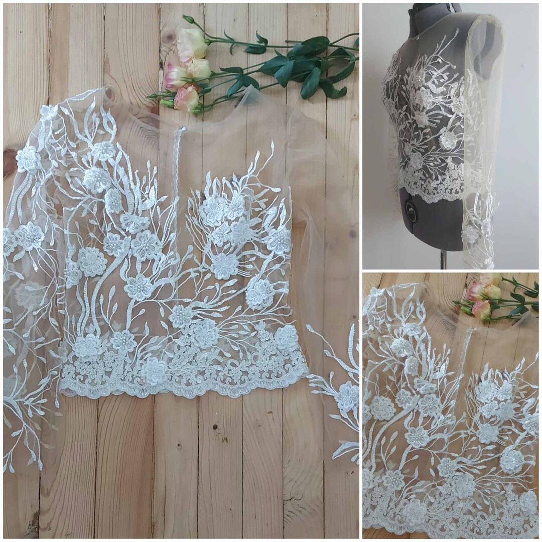 Short Sleeves Lace Bridal Crop Top Detachable Bustier