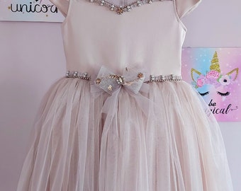 Blush Farben Tutu Mütze Ärmel Mädchen Kleid, Geburtstagskleid, Partykleid, Blumenmädchen Kleid