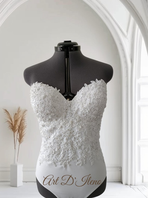 Bridal Bodysuit Strapless Bodysuit Lace Wedding Separates White