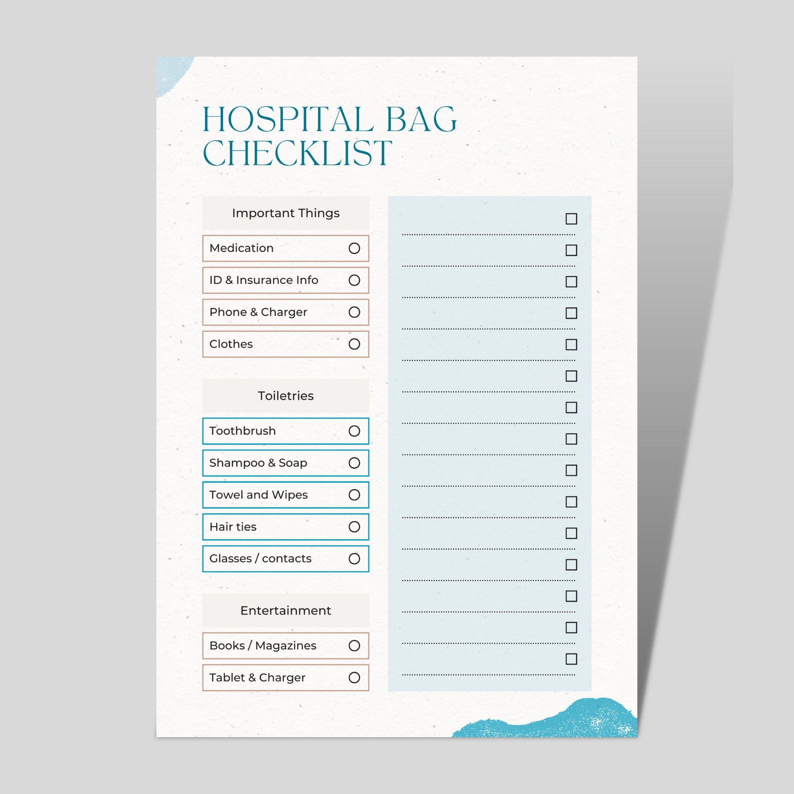 Hospital Admission Planner Hospital Bag Checklist Caregiver Etsy