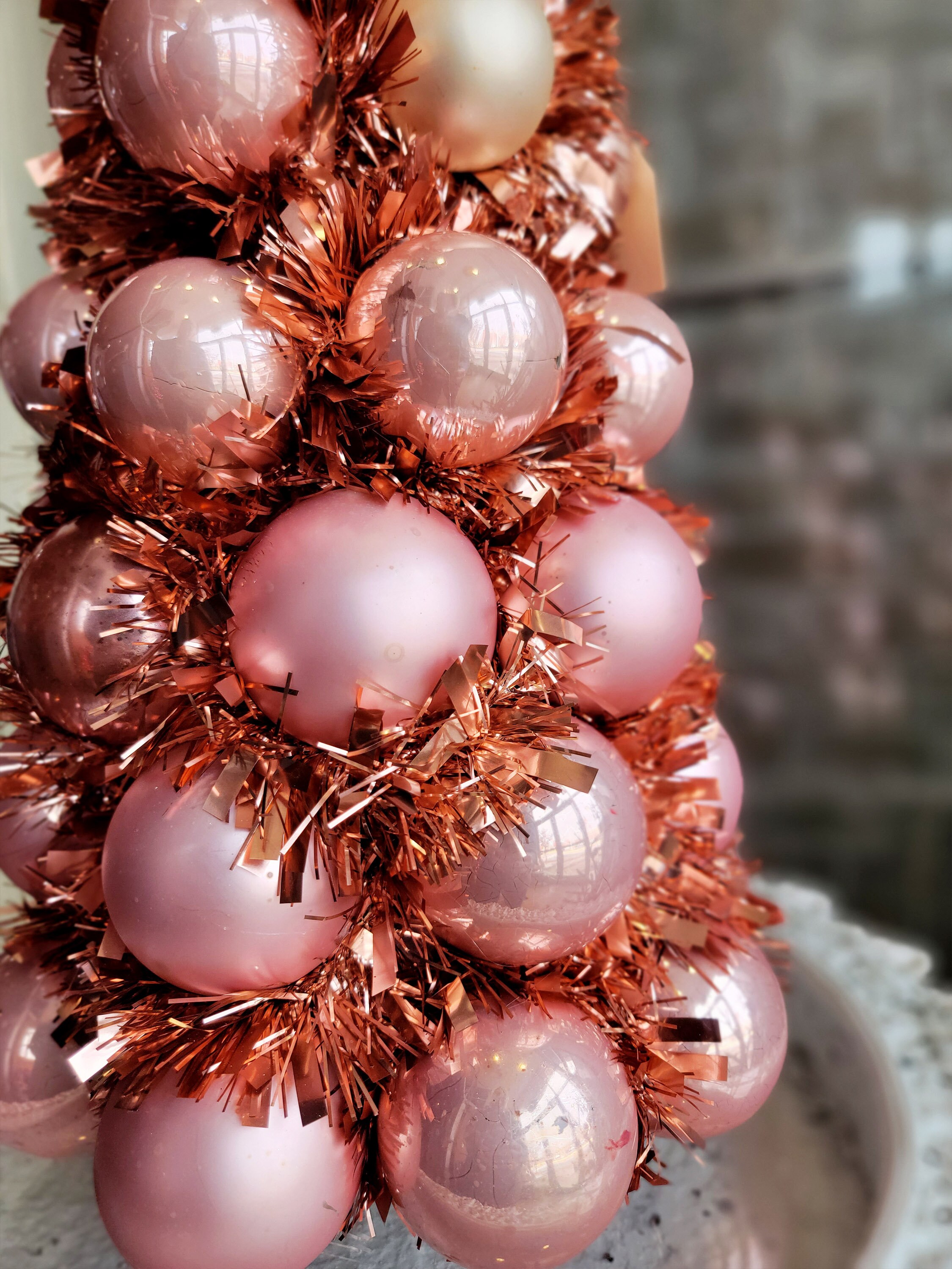 Vintage Pink Christmas Ball / Ornament Tree Handmade With New and