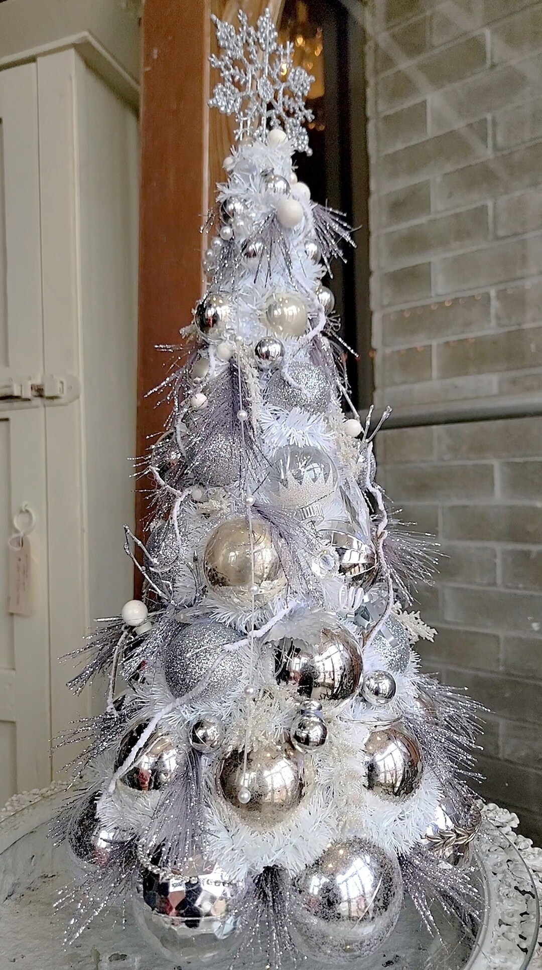Silver White Christmas Ball Ornament Tree Handmade With New and Vintage Xmas Decor and Jewelry One of a Kind Etsy UK