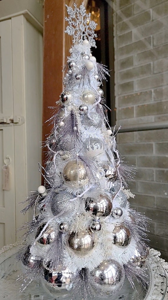Silver White Christmas Ball Ornament Tree Handmade With New and