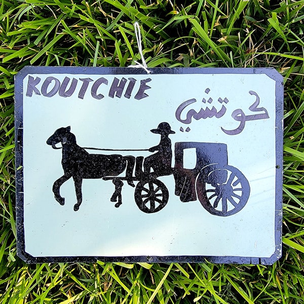 Handmade Horse & Buggy Moroccan Metal Tin Sign Painting - Marrakech Souk Market