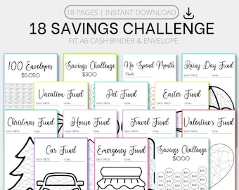 Printable A6 Savings Challenge Bundle | A6 Cash Envelope Inserts, A6 Saving Tracker,  A6 Budget Binder, A6 Cash Binder, Sinking Fund