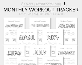 Printable Monthly Workout Tracker | Fitness Planner (Digital Download)