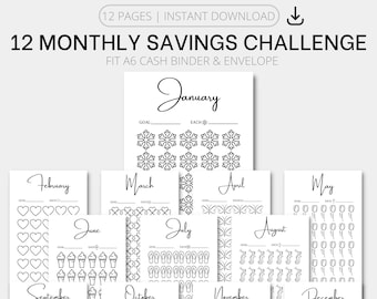 Monthly Savings Challenge Tracker | Savings Challenge Printable, Savings Tracker, A6 Mini Savings Challenge Bundle, Printable Budget Binder