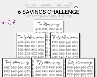 Printable A6 Savings Challenge Bundle A6 Money Challenge Cash Stuffing A6 Binder Insert A6 Budget Binder A6 Cash Binder Sinking Fund