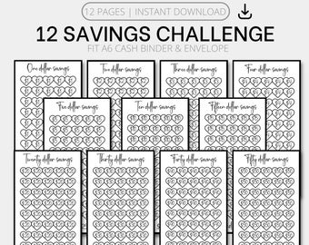 Printable A6 Savings Challenge Bundle | A6 Cash Envelope System Cash Stuffing A6 Savings Funds A6 Budget Binder A6 Money Challenge 3x6 inch