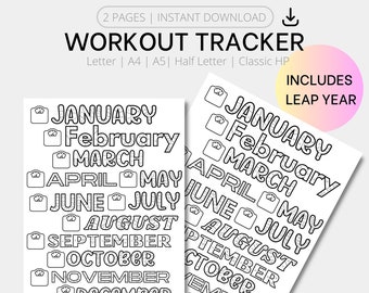 Afdrukbare training en gewoontetracker Gewichtsverliesdagboek 2026 Fitnessplanner Dagelijkse training Maandelijkse tracker Kleurkalender Gewichtsverlies