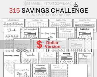 315 Printable A6 Savings Challenge Bundle | Cash Envelope Inserts, A6 Savings Tracker,  A6 Budget Binder, A6 Binder Insert, A6 Cash Binder